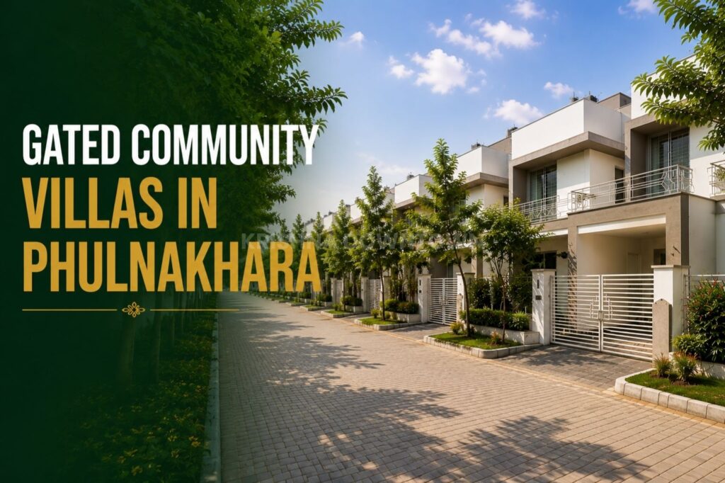 Gated community villas in Phulnakhara near Bhubaneswar with green landscaped open spaces.